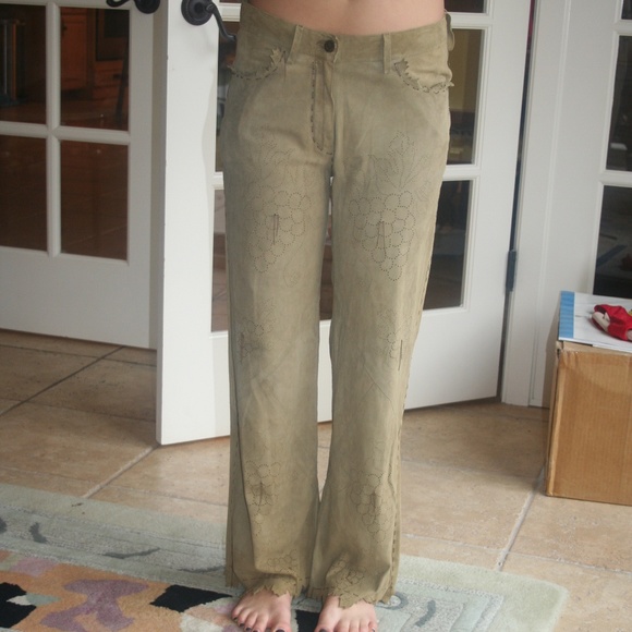 Kerry Grimd suede olive green cropped pants,s.S